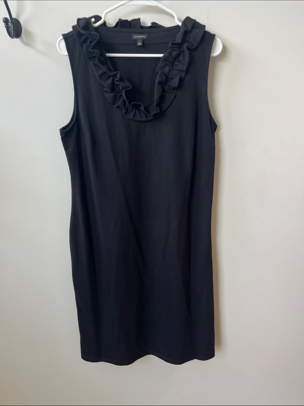 Talbots Black Sleeveless Ruffle-Trim Dress